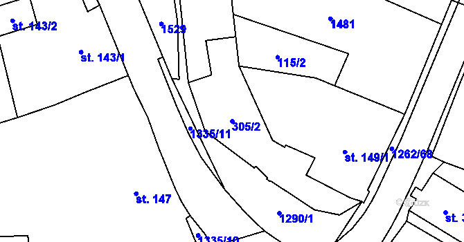 Parcela st. 305/2 v KÚ Jablonné v Podještědí, Katastrální mapa