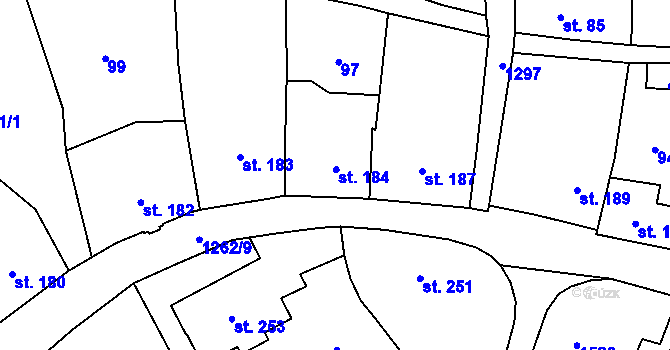 Parcela st. 184 v KÚ Jablonné v Podještědí, Katastrální mapa