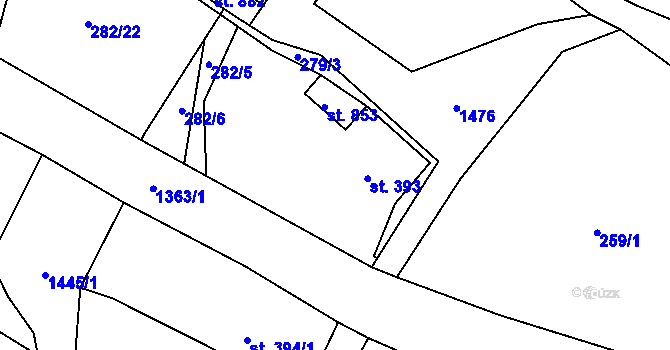 Parcela st. 393 v KÚ Jablonné v Podještědí, Katastrální mapa