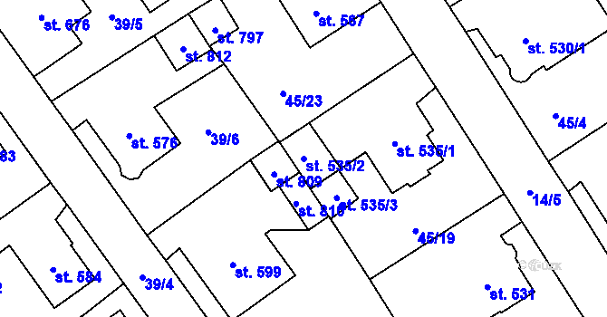 Parcela st. 535/2 v KÚ Jablonné v Podještědí, Katastrální mapa