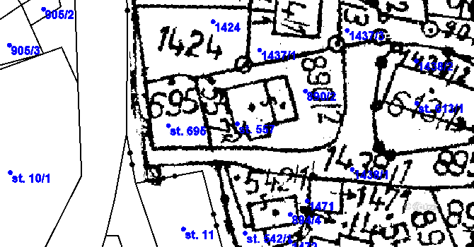 Parcela st. 557 v KÚ Jablonné v Podještědí, Katastrální mapa