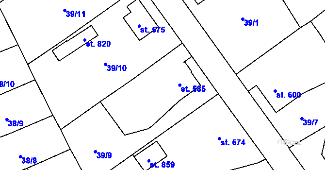 Parcela st. 585 v KÚ Jablonné v Podještědí, Katastrální mapa