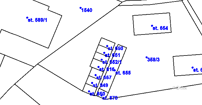 Parcela st. 651 v KÚ Jablonné v Podještědí, Katastrální mapa
