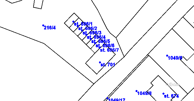 Parcela st. 696/7 v KÚ Jablonné v Podještědí, Katastrální mapa