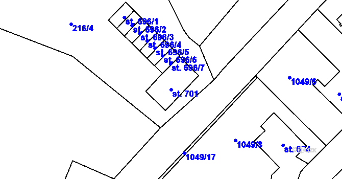 Parcela st. 701 v KÚ Jablonné v Podještědí, Katastrální mapa
