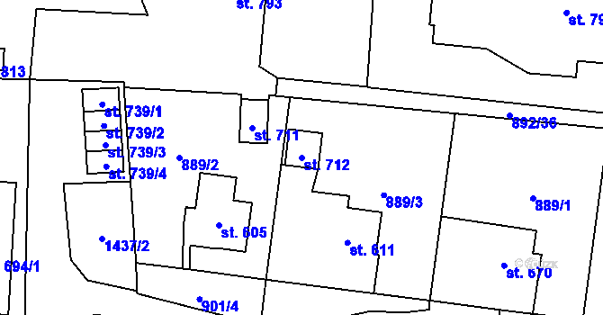 Parcela st. 712 v KÚ Jablonné v Podještědí, Katastrální mapa
