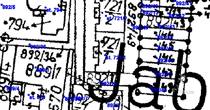 Parcela st. 721/1 v KÚ Jablonné v Podještědí, Katastrální mapa