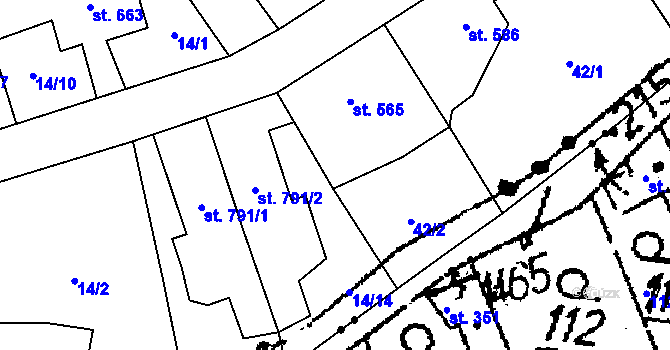 Parcela st. 42/2 v KÚ Jablonné v Podještědí, Katastrální mapa