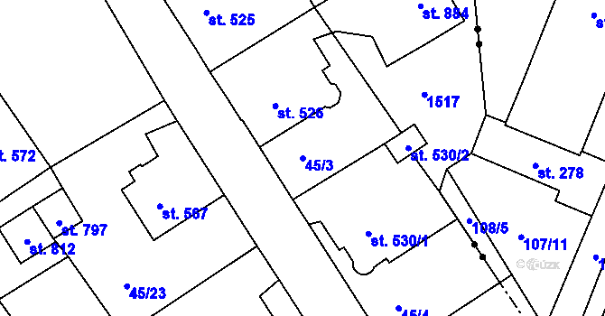Parcela st. 45/3 v KÚ Jablonné v Podještědí, Katastrální mapa
