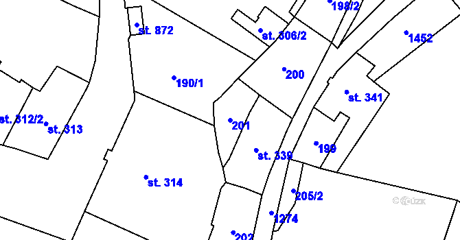 Parcela st. 201 v KÚ Jablonné v Podještědí, Katastrální mapa