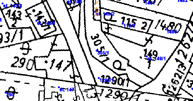Parcela st. 305/1 v KÚ Jablonné v Podještědí, Katastrální mapa