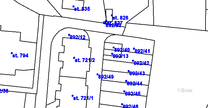Parcela st. 892/13 v KÚ Jablonné v Podještědí, Katastrální mapa