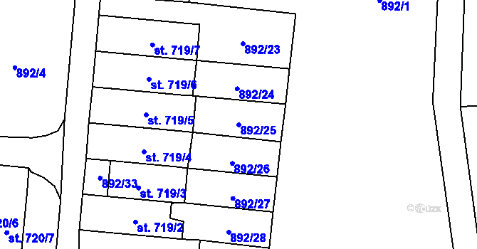 Parcela st. 892/25 v KÚ Jablonné v Podještědí, Katastrální mapa