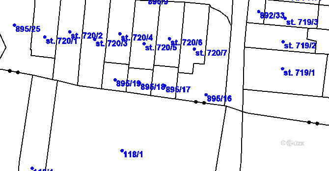 Parcela st. 895/17 v KÚ Jablonné v Podještědí, Katastrální mapa