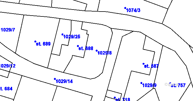 Parcela st. 1029/8 v KÚ Jablonné v Podještědí, Katastrální mapa