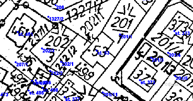 Parcela st. 53 v KÚ Markvartice v Podještědí, Katastrální mapa