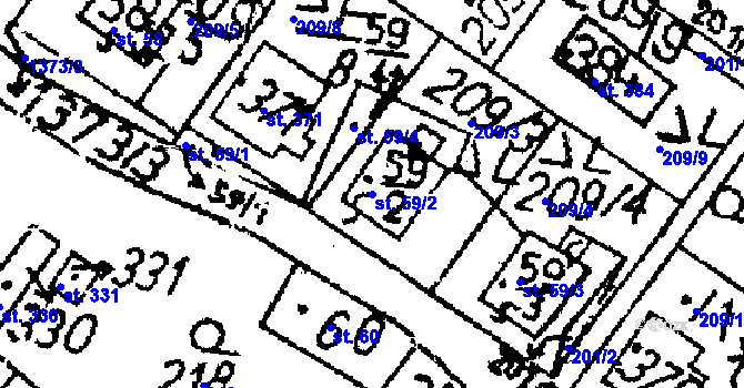 Parcela st. 59/2 v KÚ Markvartice v Podještědí, Katastrální mapa