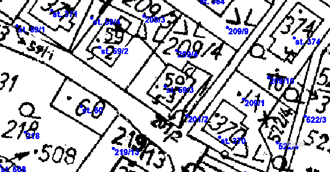 Parcela st. 59/3 v KÚ Markvartice v Podještědí, Katastrální mapa