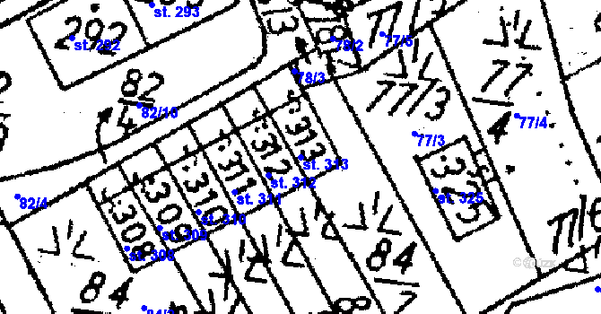 Parcela st. 313 v KÚ Markvartice v Podještědí, Katastrální mapa