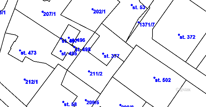 Parcela st. 377 v KÚ Markvartice v Podještědí, Katastrální mapa
