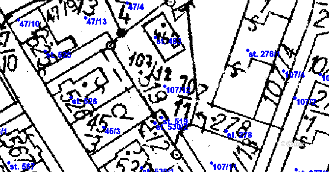 Parcela st. 107/12 v KÚ Markvartice v Podještědí, Katastrální mapa