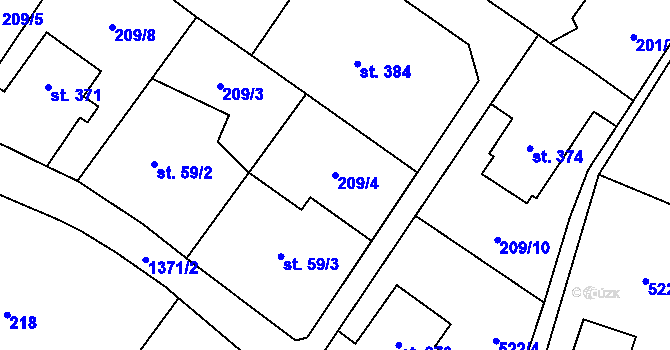 Parcela st. 209/4 v KÚ Markvartice v Podještědí, Katastrální mapa