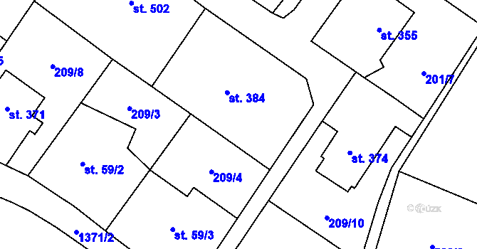 Parcela st. 209/9 v KÚ Markvartice v Podještědí, Katastrální mapa