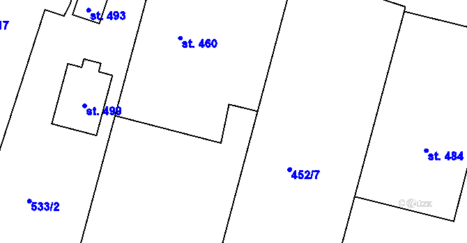 Parcela st. 452/5 v KÚ Markvartice v Podještědí, Katastrální mapa