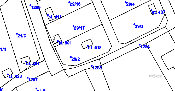 Parcela st. 518 v KÚ Markvartice v Podještědí, Katastrální mapa