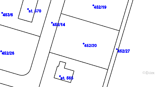 Parcela st. 452/20 v KÚ Markvartice v Podještědí, Katastrální mapa