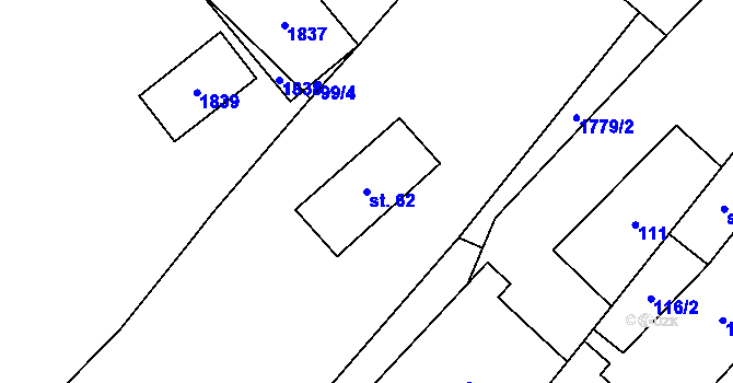 Parcela st. 62 v KÚ Jabloňov u Velkého Meziříčí, Katastrální mapa