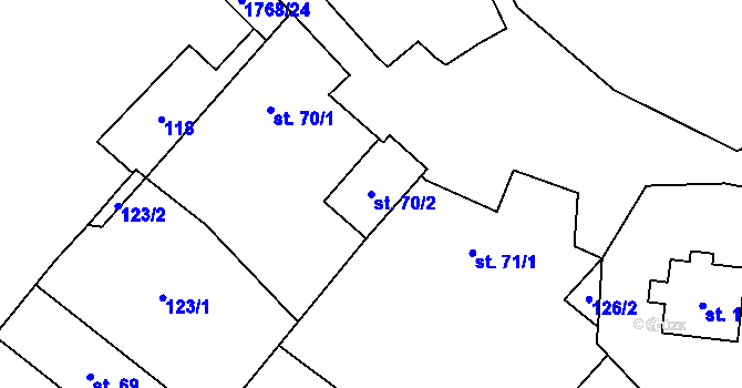Parcela st. 70/2 v KÚ Jabloňov u Velkého Meziříčí, Katastrální mapa