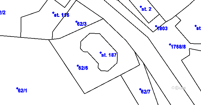 Parcela st. 187 v KÚ Jabloňov u Velkého Meziříčí, Katastrální mapa