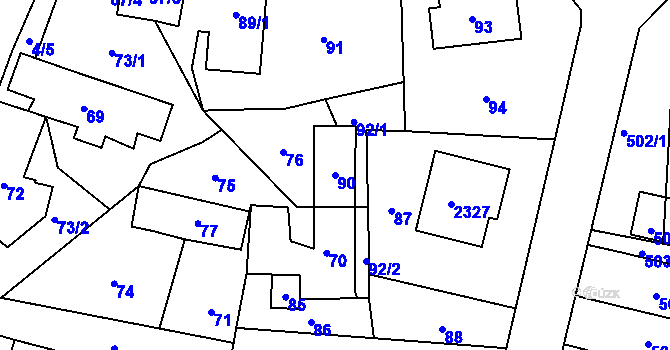 Parcela st. 90 v KÚ Jablůnka, Katastrální mapa