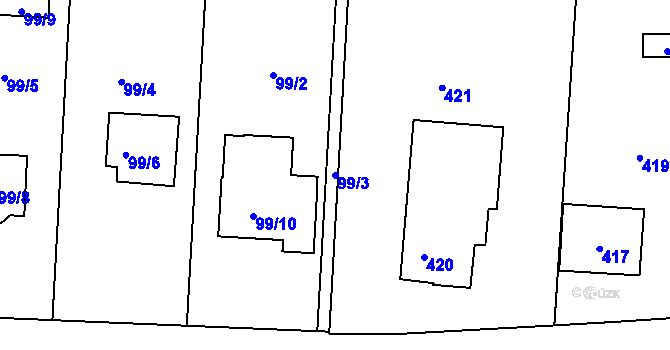 Parcela st. 99/3 v KÚ Jablůnka, Katastrální mapa