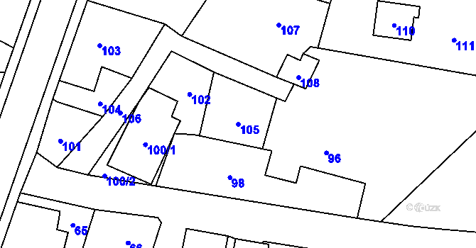 Parcela st. 105 v KÚ Jablůnka, Katastrální mapa