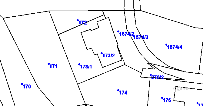 Parcela st. 173/2 v KÚ Jablůnka, Katastrální mapa
