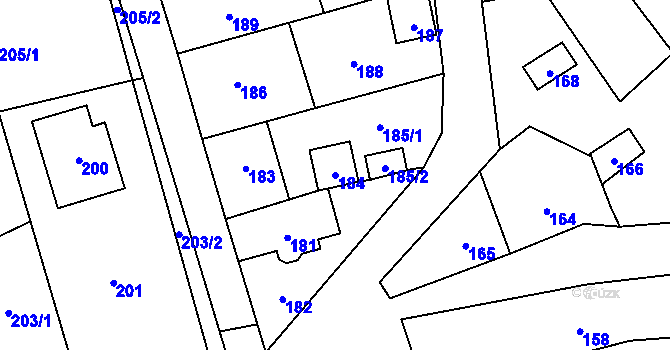 Parcela st. 184 v KÚ Jablůnka, Katastrální mapa