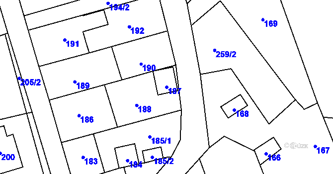 Parcela st. 187 v KÚ Jablůnka, Katastrální mapa