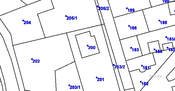 Parcela st. 200 v KÚ Jablůnka, Katastrální mapa