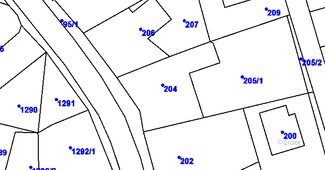 Parcela st. 204 v KÚ Jablůnka, Katastrální mapa