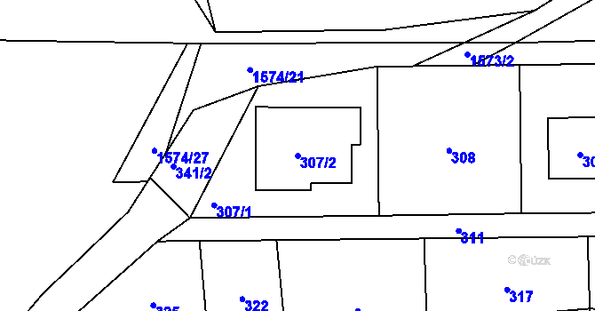 Parcela st. 307/2 v KÚ Jablůnka, Katastrální mapa