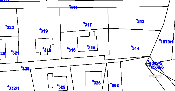 Parcela st. 315 v KÚ Jablůnka, Katastrální mapa