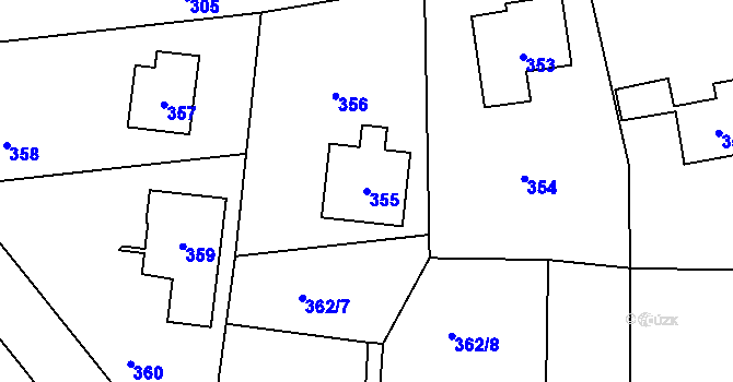 Parcela st. 355 v KÚ Jablůnka, Katastrální mapa