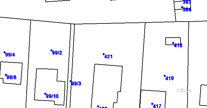 Parcela st. 421 v KÚ Jablůnka, Katastrální mapa