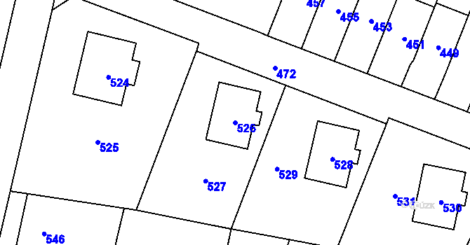 Parcela st. 526 v KÚ Jablůnka, Katastrální mapa