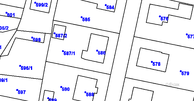 Parcela st. 586 v KÚ Jablůnka, Katastrální mapa