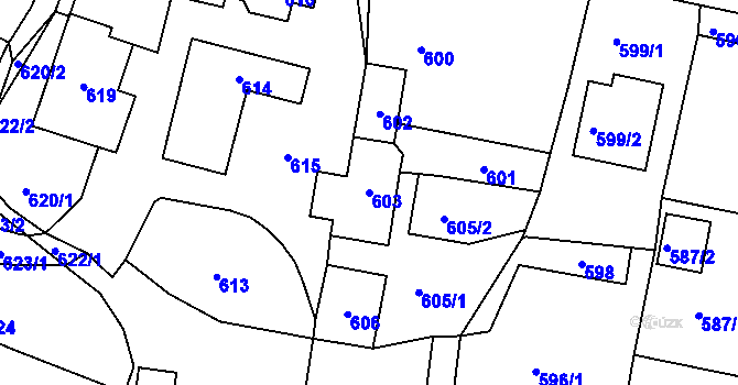 Parcela st. 603 v KÚ Jablůnka, Katastrální mapa