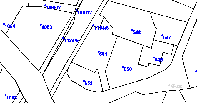 Parcela st. 651 v KÚ Jablůnka, Katastrální mapa