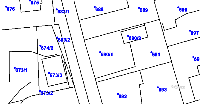 Parcela st. 690/1 v KÚ Jablůnka, Katastrální mapa